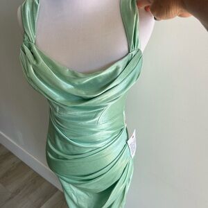 ASOS Green Ruched Bodycon Dress Cowl Neck Cocktail